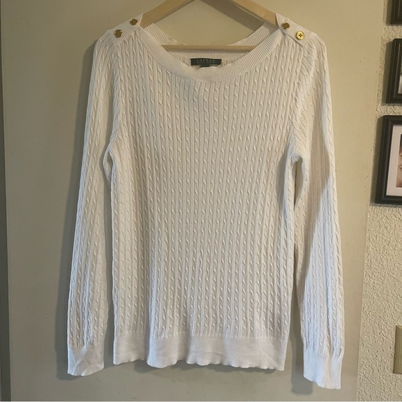 Lauren Ralph Lauren Crew Neck Cable Knit  Sweater Preppy Light Academia - Picture 1 of 8